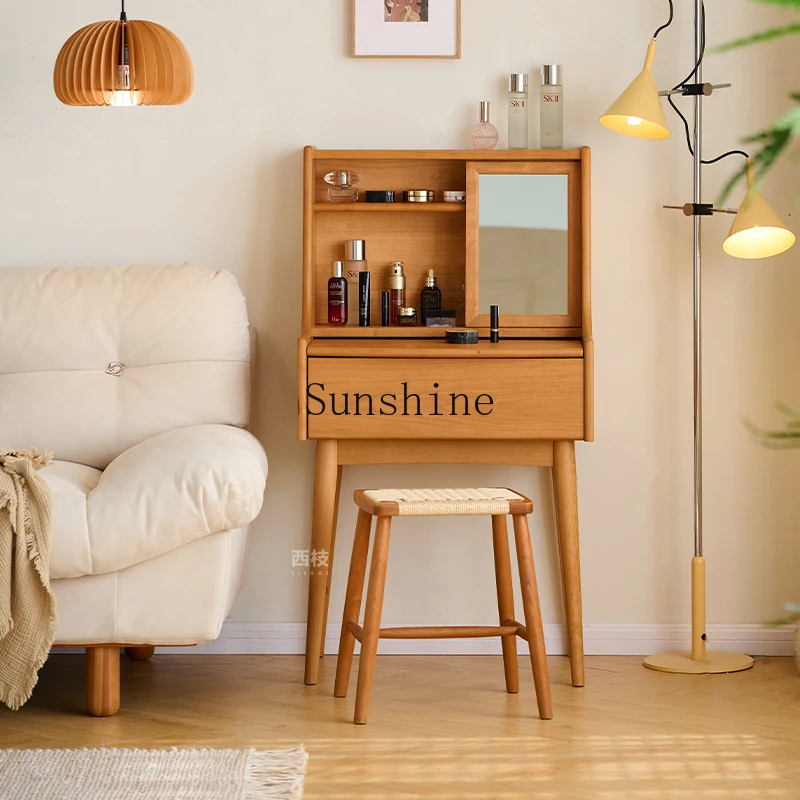 Extremely narrow cherry wood bedroom simple with mirror makeup table integrated