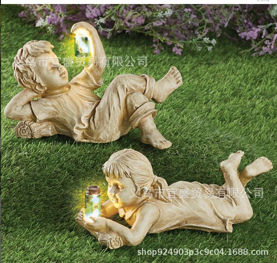 ‌Glowing Firefly Resin Sculpture - LED Light Garden Ornament for Girl's Room & Fairy Garden | Nighttime Outdoor Decor