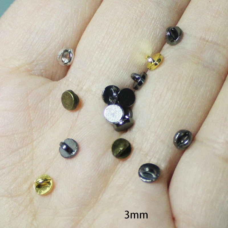100pcs Garment Sew DIY Decorative Toy Supply 3mm Flat Surface Buttons Metal Round 3mm Minimum Flat Surface Buttons for Doll﻿