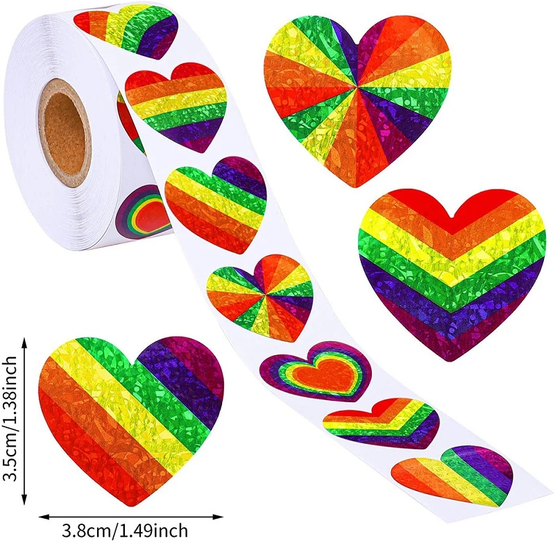 

Various 6 Colors Striped Love Gay Pride Rainbow Heart Ribbon Valentine's Day Sticker 1.5Inch Supporting The LGBT Spreading Love