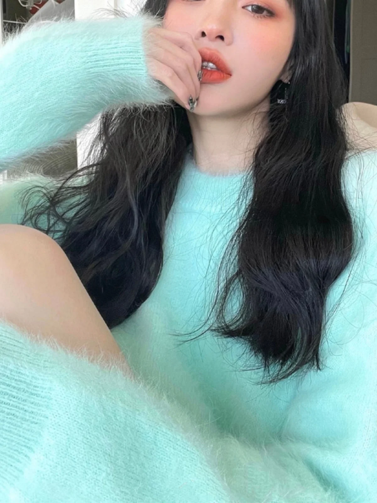 Spring Autumn Loose Knitted Lazy Sle Light een Outerwear Soft Thiened Hooded Sweatirt Women's Sea  Hair Sweater