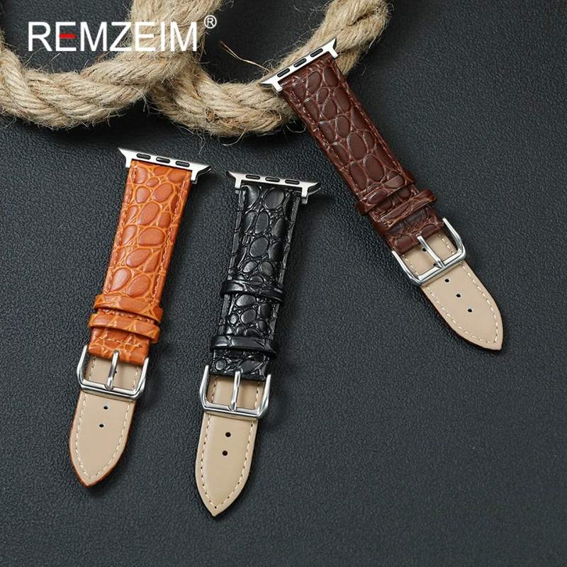 

Leather Watch Bands for Apple Watch Belts 38/40/41/42/44/45/46/49mm 1-10 SE Ultra 2 Business Crocodile Pattern Design Strap
