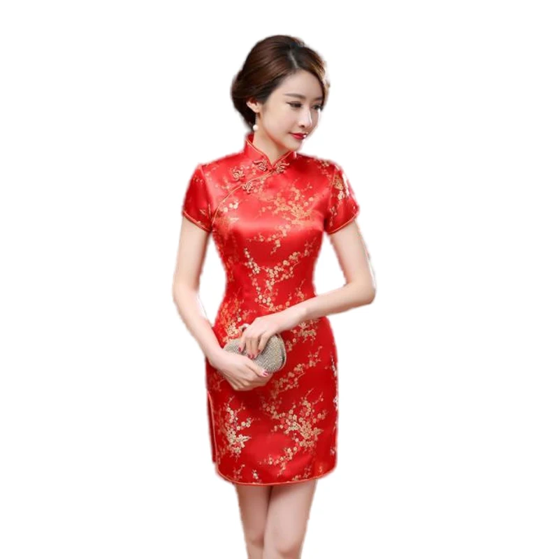 

Elegant Slim Qipao New Chinese Female Rayon Dress Mandarin Collar Vintage Cheongsam Vestidos Traditional Novelty Clothes