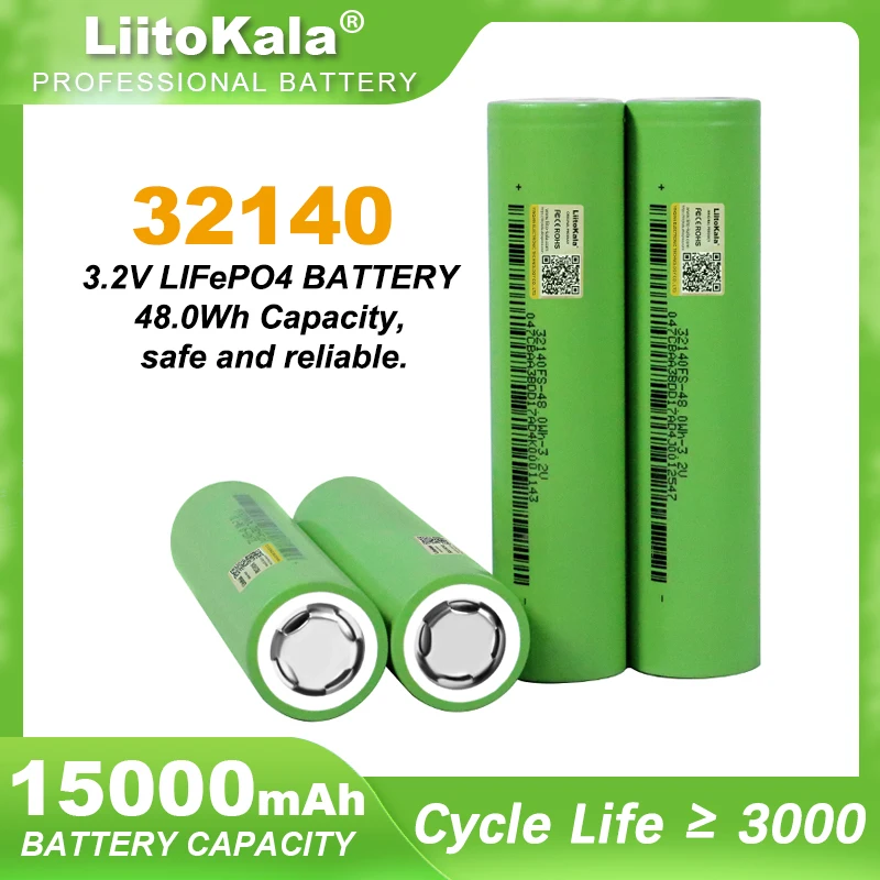 

LiitoKala 3.2V 15Ah 32140 Lifepo4 Batteries Cells For Diy 4S 8S 12V 24V 36V 20AH 30AH Ebike E-Scooter Power Tools Battery Pack