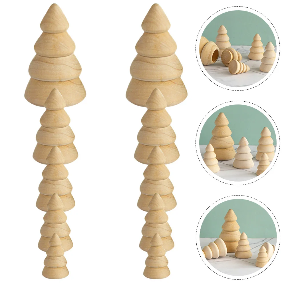 

10 Pcs Wood Germ Christmas Tree Modeling Unfinished Kids Painting Toys Home Decor Crafts Wooden Graffiti Models Child