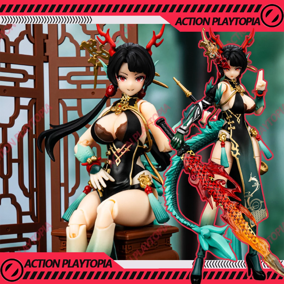 

Cang Toys Figure Twelve'S War Zodiac Loong Action Figure Kit Green Loong Cheongsam Girl Joint Movable Model Collection Toy Gift