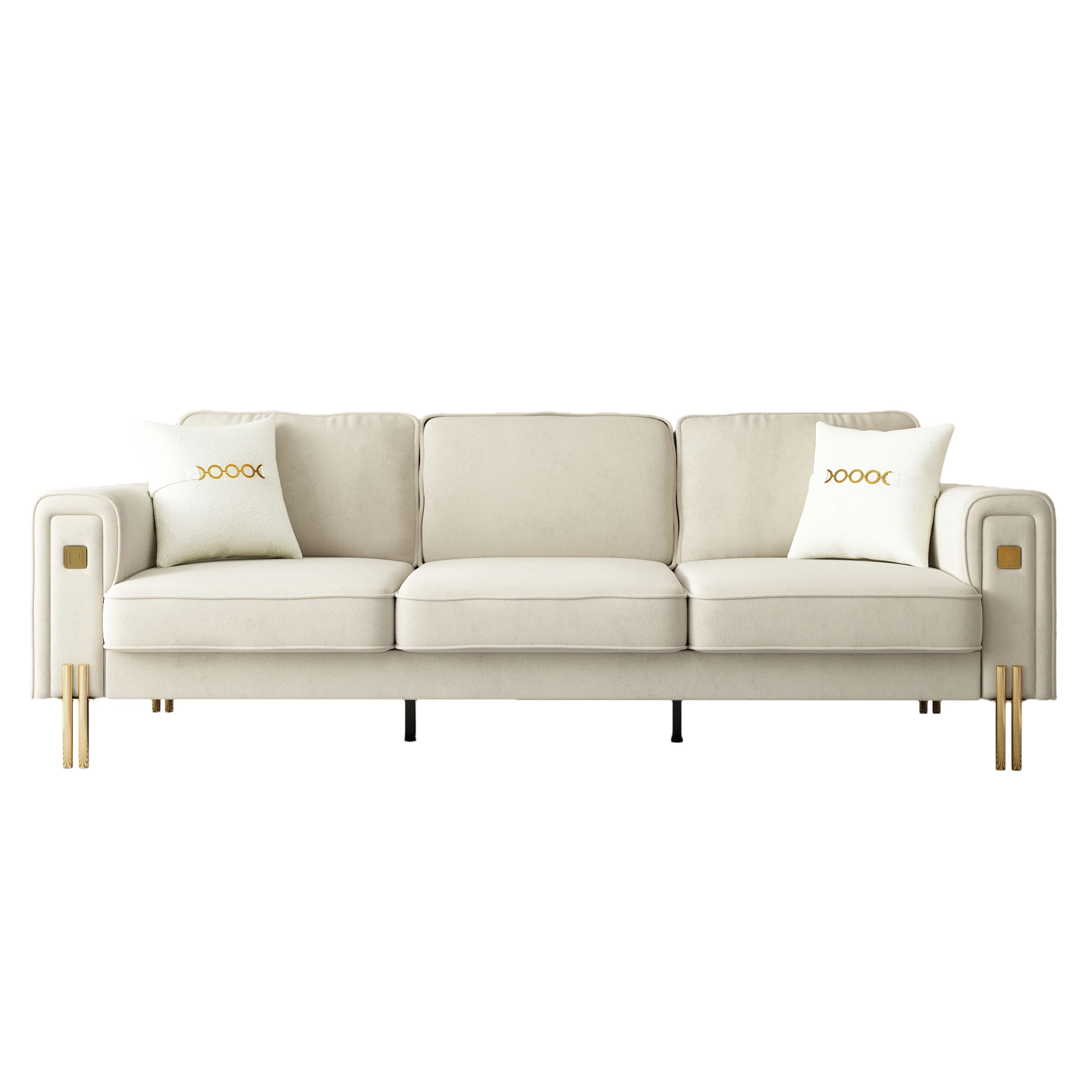 

Mid-Century Modern Velvet Sectional Sofa With Gold Metal Feet And 2 Pillows Large Upholstered For Living Room Office Sofa