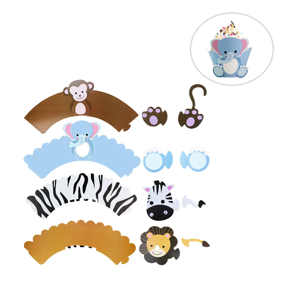 กระดาษห่อเค้กพิมพ์ลายการ์ตูนสัตว์ 3 มิติ 12 ชุด สำหรับงานวันเกิด งานเลี้ยงฉลอง งานในห้องเรียน ทำจากวัสดุเกรดอาหาร