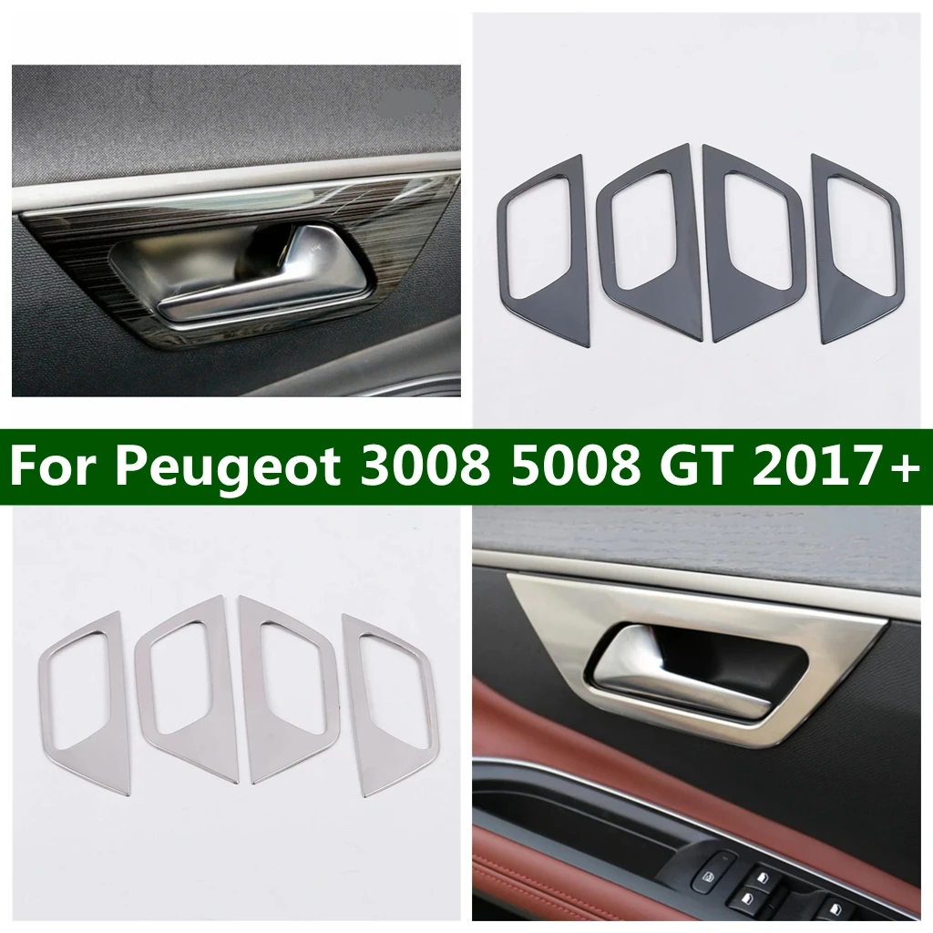 Metal Inner Door Handle Clasing Bowl Decoration Frame Cover Trim Fit For Peugeot 3008 5008 GT 2017 - 2023 Car Accessories