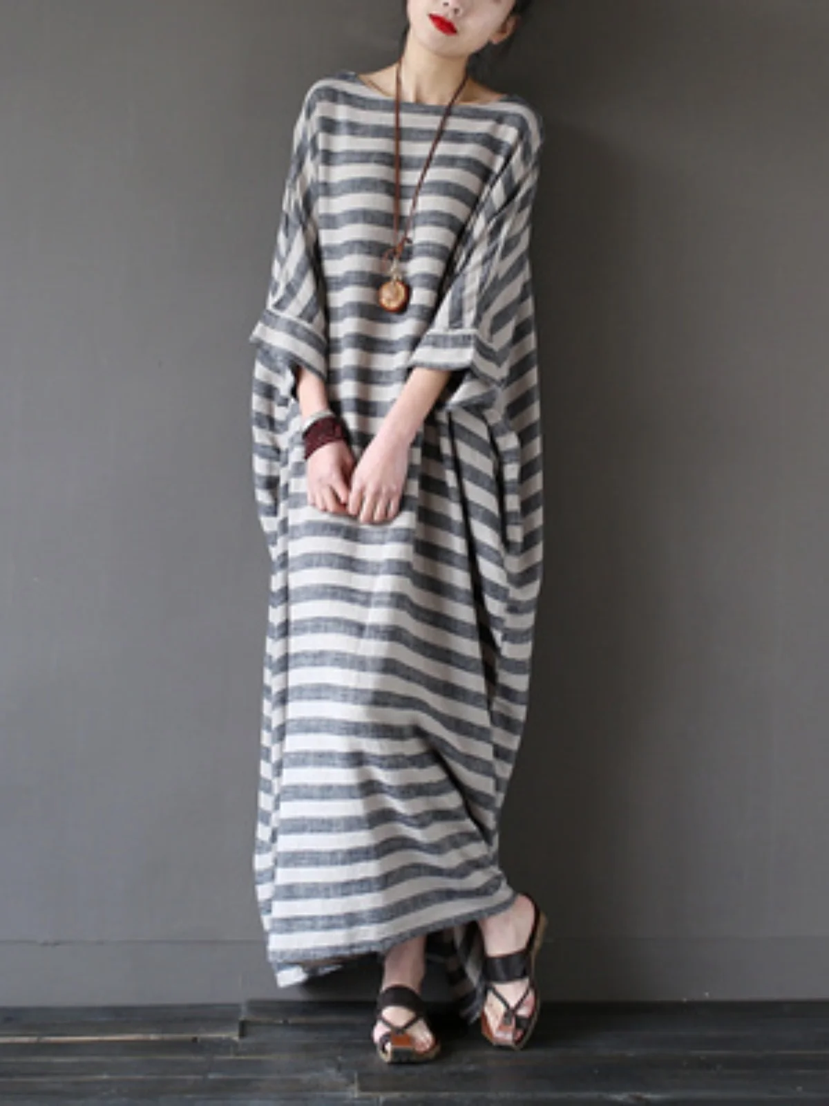 

Новое весеннее свободное хлопково-льняное женское платье миди в полоску в винтажном стиле в стиле ретро, художественное платье средней длины, женское платье