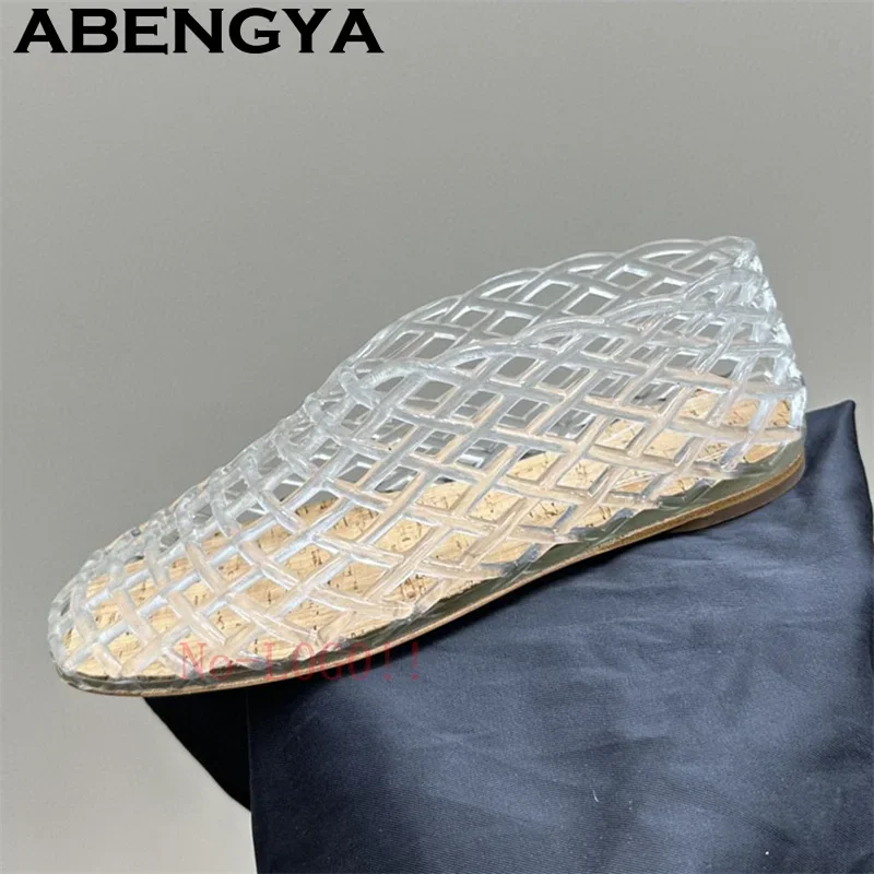 

ABENGYA Summer Hot Sale Hollow Single Shoes Women Trendy PVC Flat Bottom Sandals Woven Crystal Breathable Walking Sandals Mujer