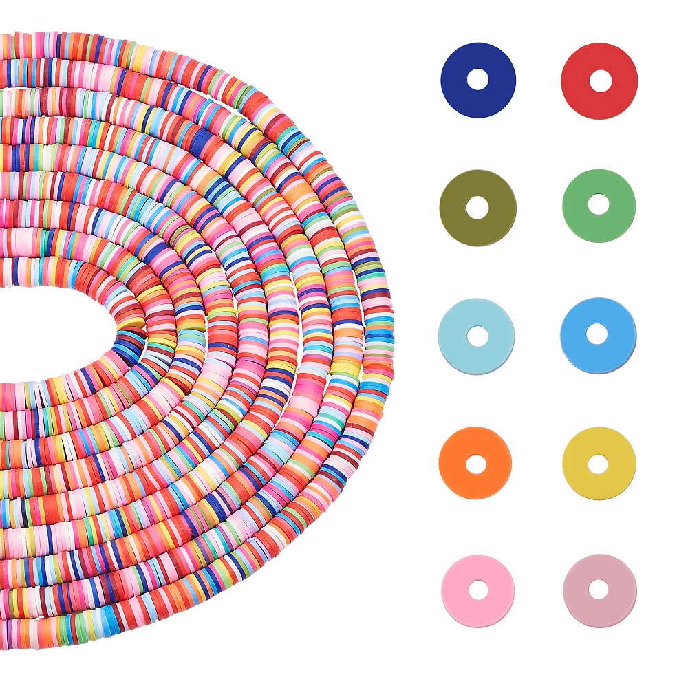 Heishi Clay Beads 3800 Pcs 8mm Vinyl Disc Beads Flat Round Handmade Polymer Clay Beads for Hawaiian Earring Choker Anklet