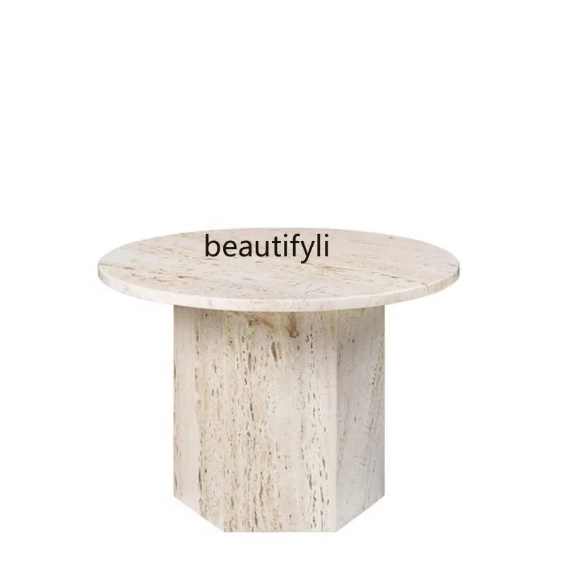 

D80 Marble coffee table wabi sabi coffee table household medieval cream style high stool coffee table