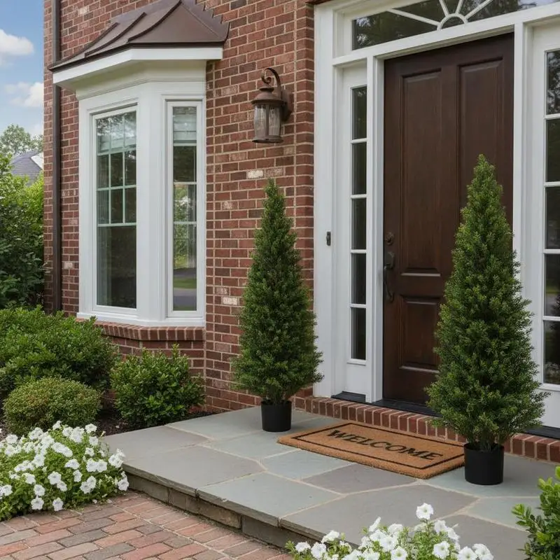 

Faux Cedar Shrubs 48 inch For Front Porch Patio Garden, 2 Set Artificial Pine Plants Realistic Silk Foliage Easy Assembly Decorative Tree Outdoor Indoor Office Decor