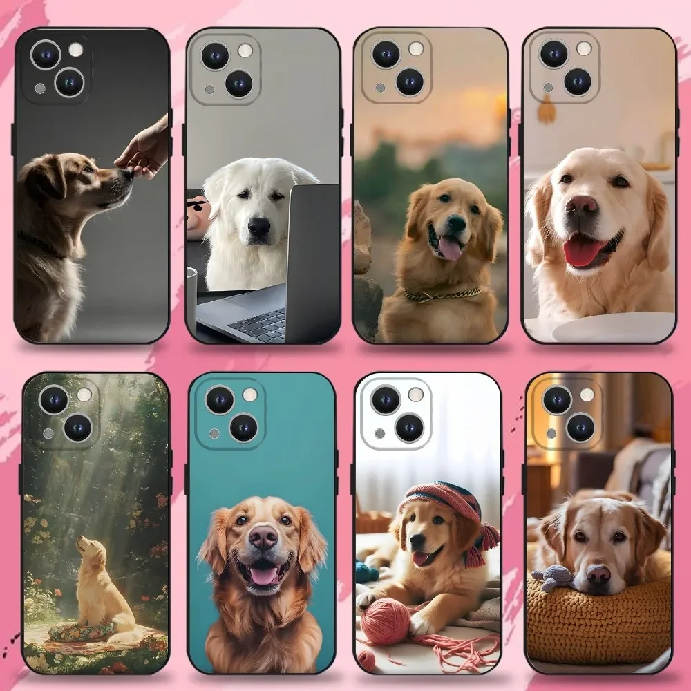 

Cute Golden Dog Phone Case For iPhone 16,15,14,13,12,11 Plus,Pro Max,XS,X,XR,SE,Mini,8,7,Soft Silicone Black Cover