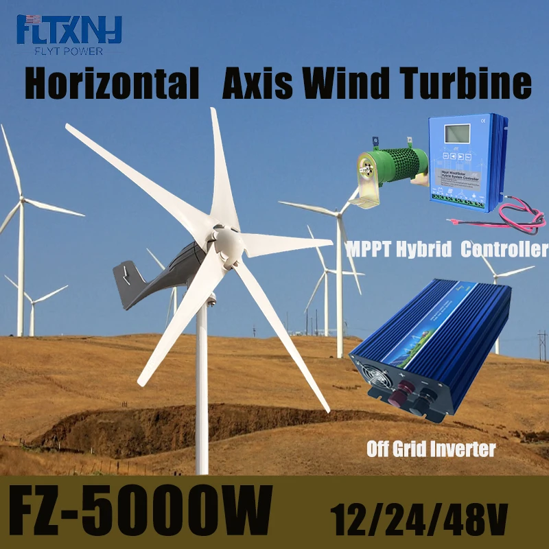 High Power 5KW Horizontal Axis Wind Turbine Generator Free Energy Magnetic Generator 24V 48V 12V Home Appliance Farm Industry