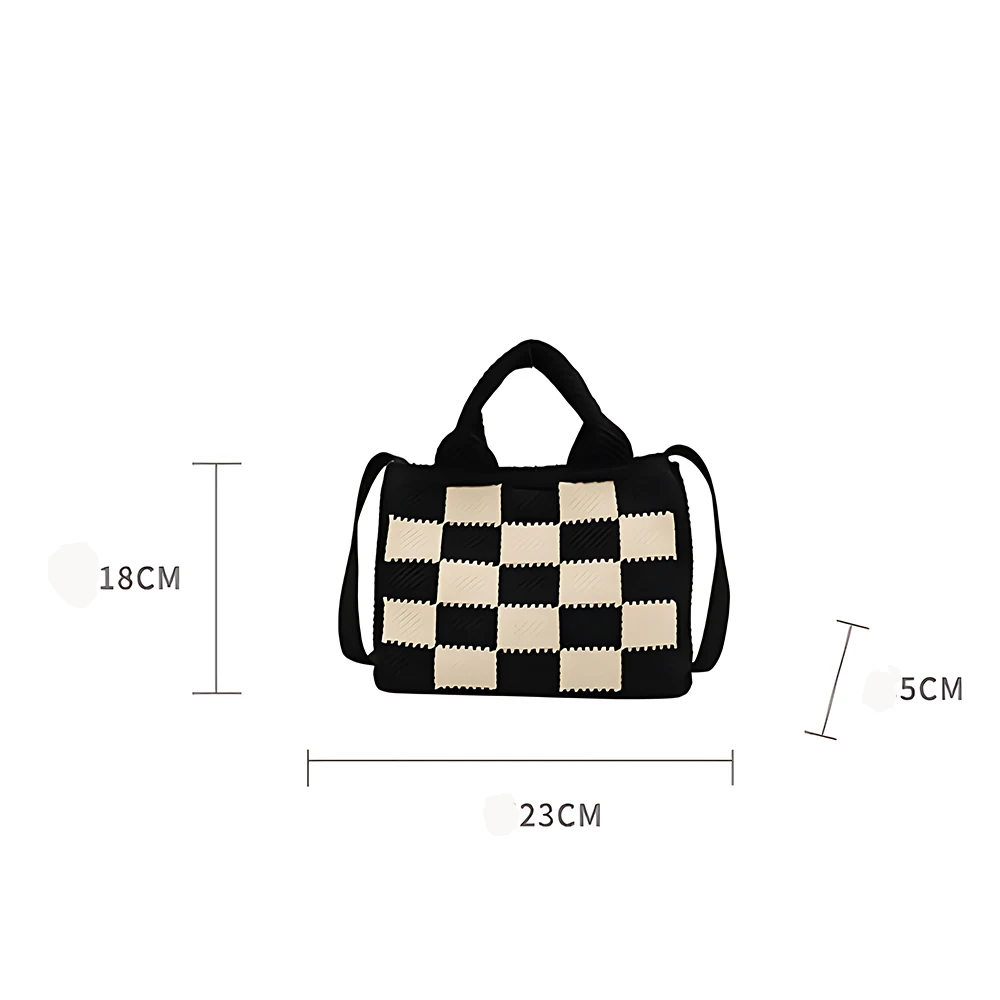 Shoulder Handbag New Checkerboard Knitted Shoulder Handbag Versatile Cute Portable Large Capacity Shoulder Crossbody Bag