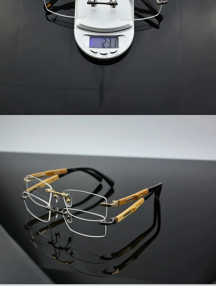 Chashma Marke Reinem Titan Rahmen Bambus Holz Brillen RX Männer Randlose Holz Brillen – Detail 7