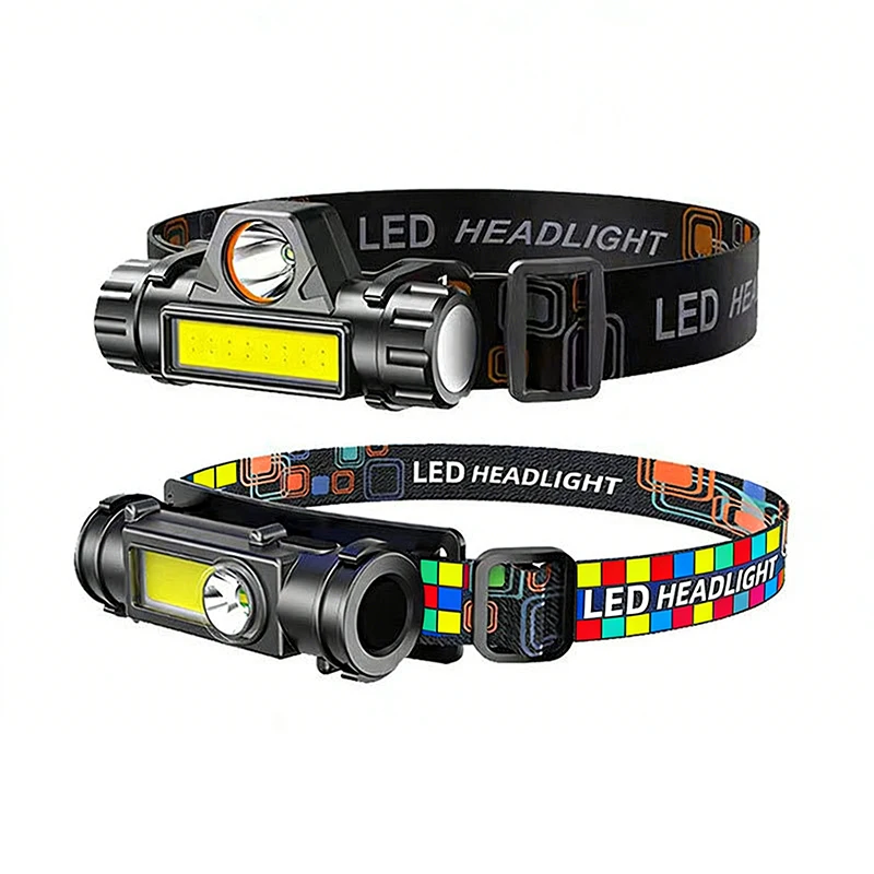 Mini Headlamp COB Dual Light Source Magnetic USB Rechargeable Super Bright Multifunctional Head Flashlight Portable Outdoor