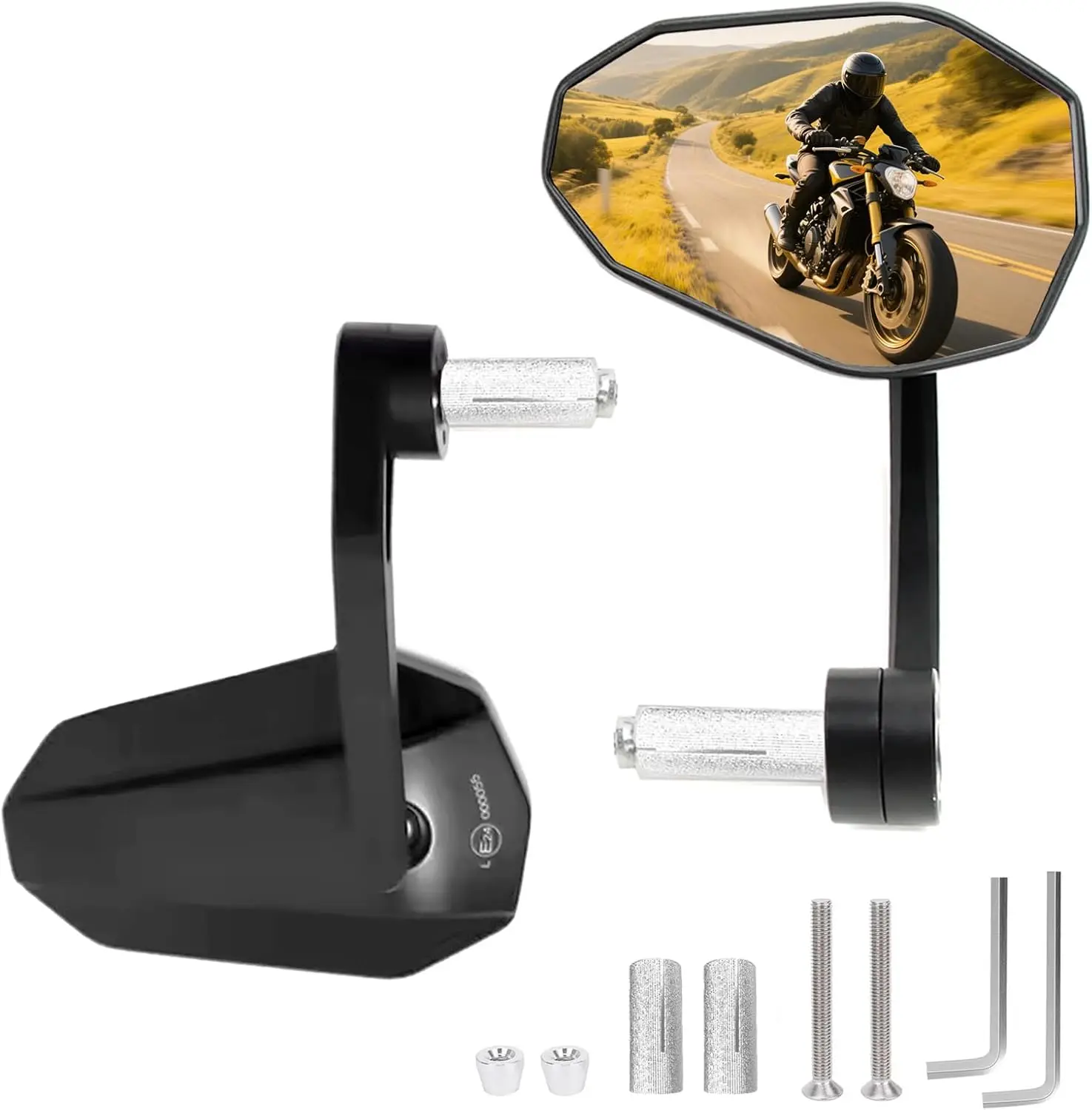 

7/8" 22mm Motorcycle Handlebar End Mirrors Set Aluminum Side Mirrors for Scooter Motorcycles Quad ATV with E24 Approval