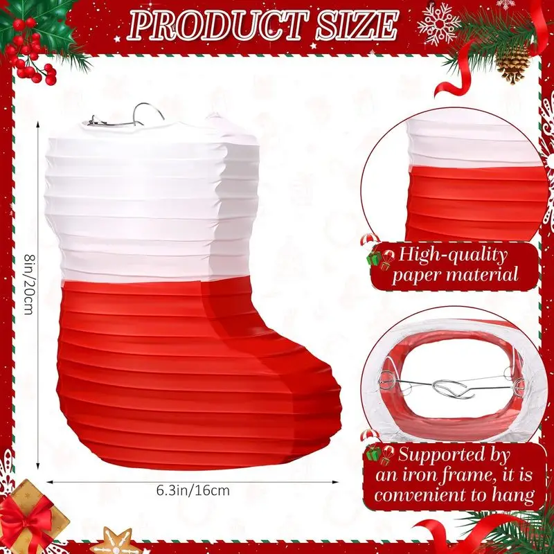 3/4/5pc Christmas Stocking Paper Lanterns, 8 Inch Honeycomb Foldable Hanging Ornaments for Xmas Holiday Decor
