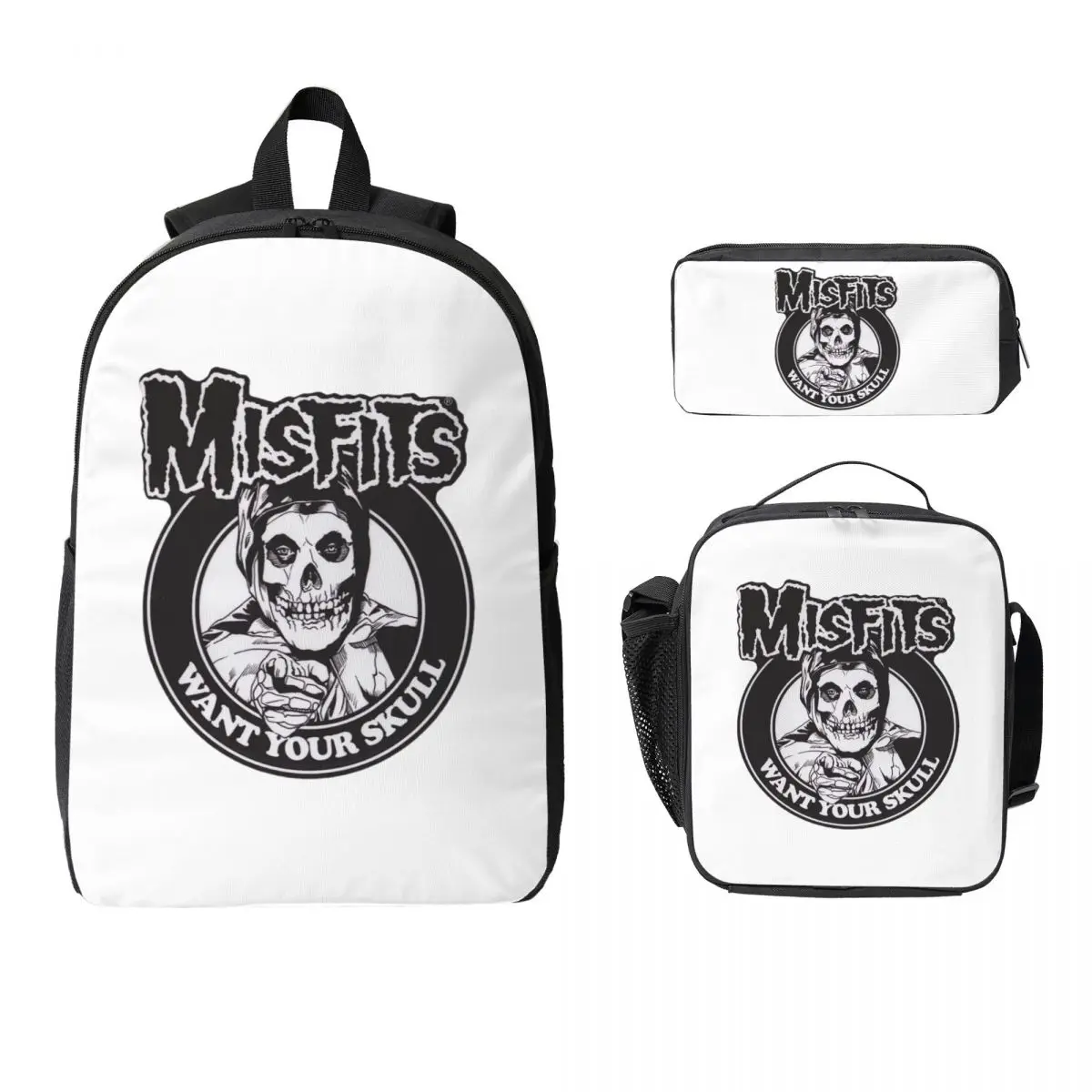 

Misfits Skull Backpack Student Boys Girls BookBag School Bag Computer Shoulder Bags 3ps Insulated Lunch Bag Pencil Case