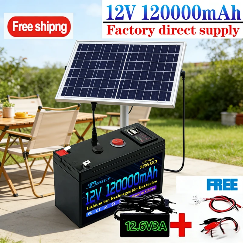🔋2026 12V Battery 100Ah 18650 Rechargeable LiFePO4 Lithium Battery Built-in 5V 2.1A Usb Power Display Port Charger