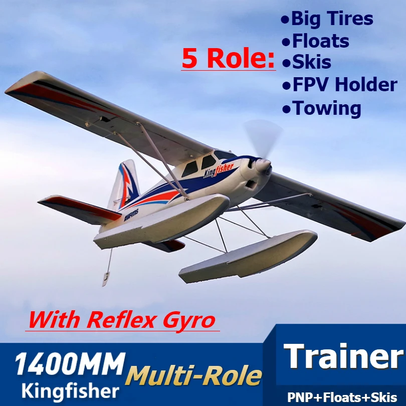 FMS 1400mm Kingfisher PNP RC Airplane Trainer Beginner Water Plane With Flaps Floats Skis Reflex Gyro  Model Aircraft Avion