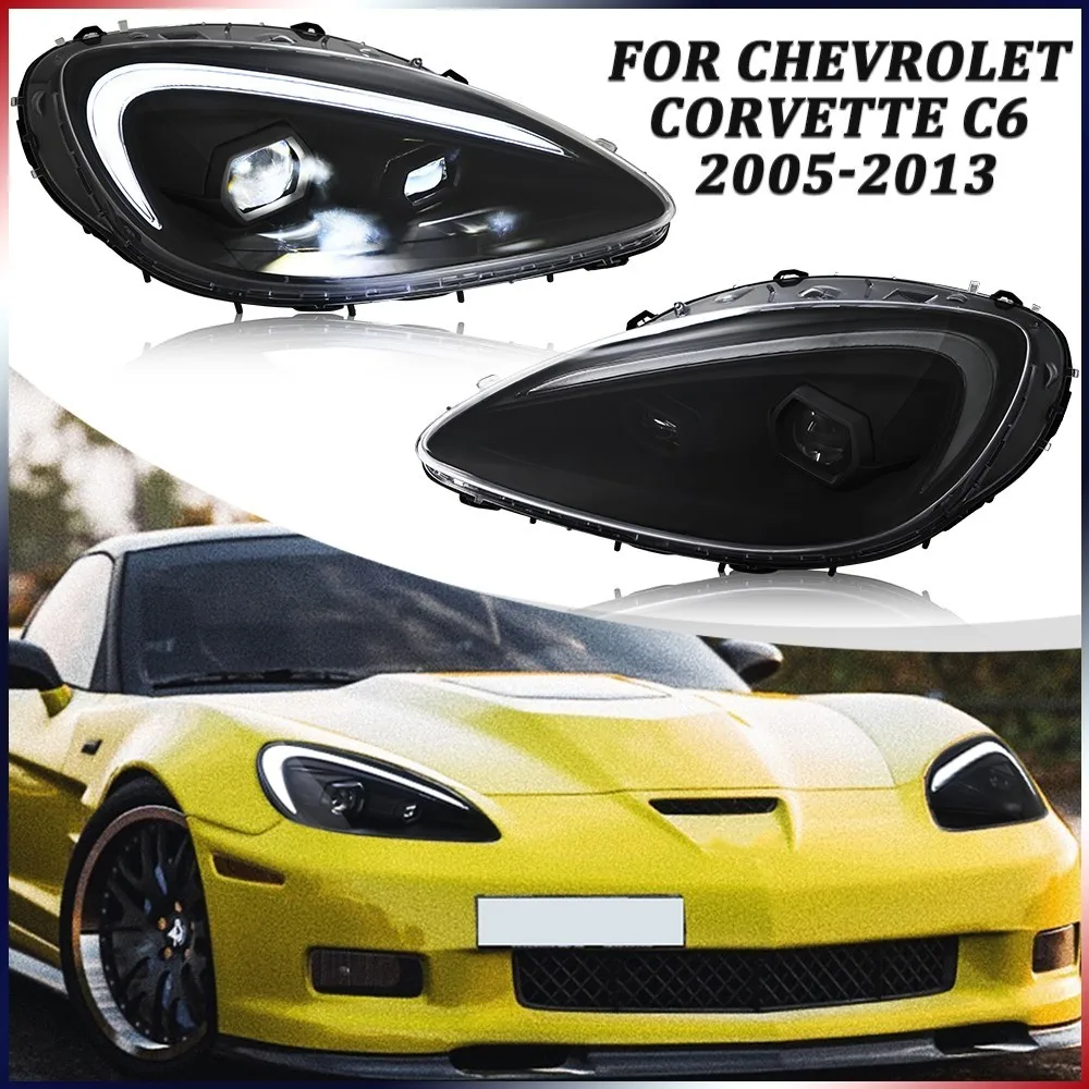 

1 комплект, полностью светодиодные фары в сборе для Chevrolet Corvette C6 2005-2013, передние фары в сборе, аксессуары для фар DRL
