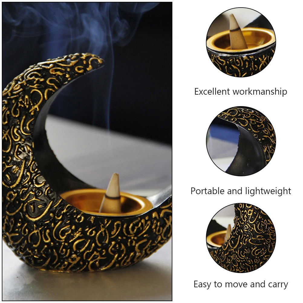 

1Pcs Crescent Incense Burner Decorative Censer Black Resin Portable Desktop Ornament Aromatherapy Suitable Home Office Hotel