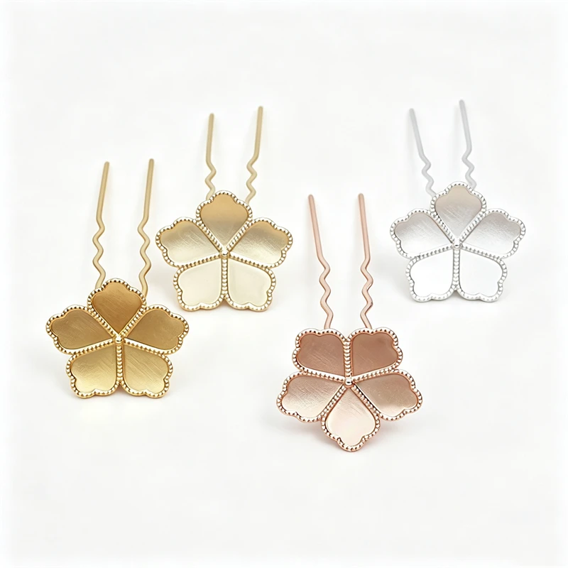 BoYuTe Alloy Flower Blank Bezel U‑Shape Hair Fork Metal Hair Pin Base DIY Jewelry Making Accessories for Women Hanfu Hair Decor