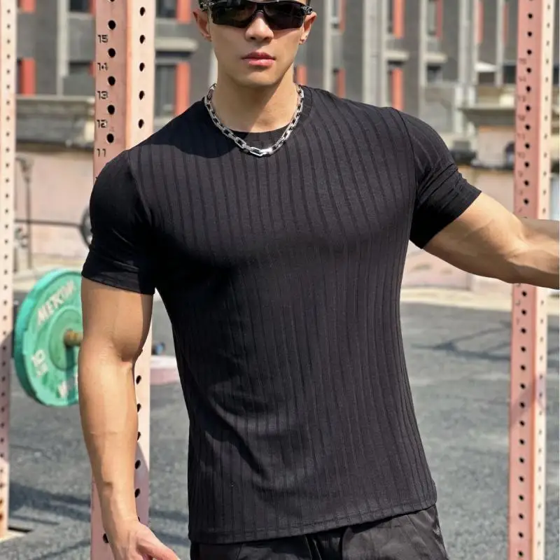 T-Shirt Tops Casual Breathable Men's Clothing Outdoor Fashion Popular Male Clothes Designer Gym T-Shirts Elastic Short Sleeve