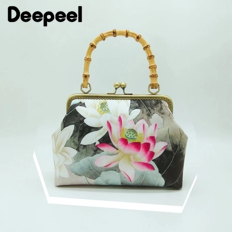 1/2 Uds Deepeel 20/25,5 cm cierre de Metal Retro cierre de beso asas de bolso mango de bambú DIY bolso equipaje accesorios hechos a mano