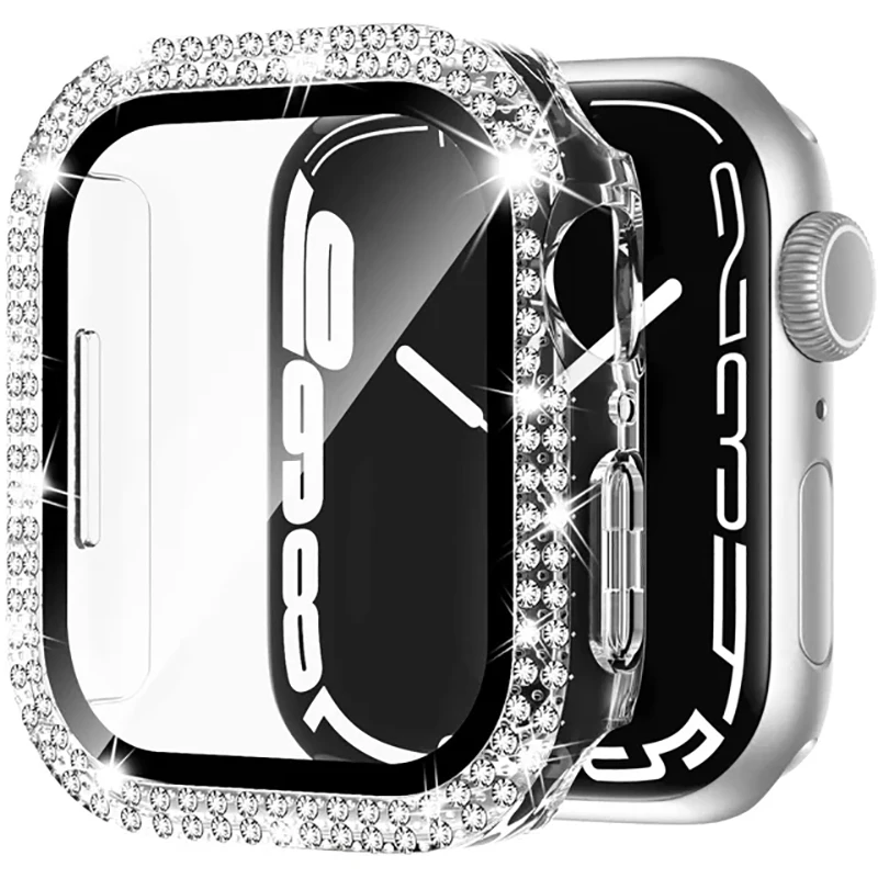 Glas+Diamant-Schutzhülle für Apple Watch Gehäuse 46mm 40mm 44mm 41mm 42mm 45mm Bling Bumper Protector iWatch Series 11 10 9 SE 7 8 Hülle