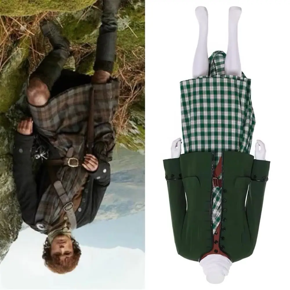 

TV Outlander Jamie Fraser Cosplay Costume Adult Men's Medieval Scottish Green Jacket Dress Suit Halloween Party Custom