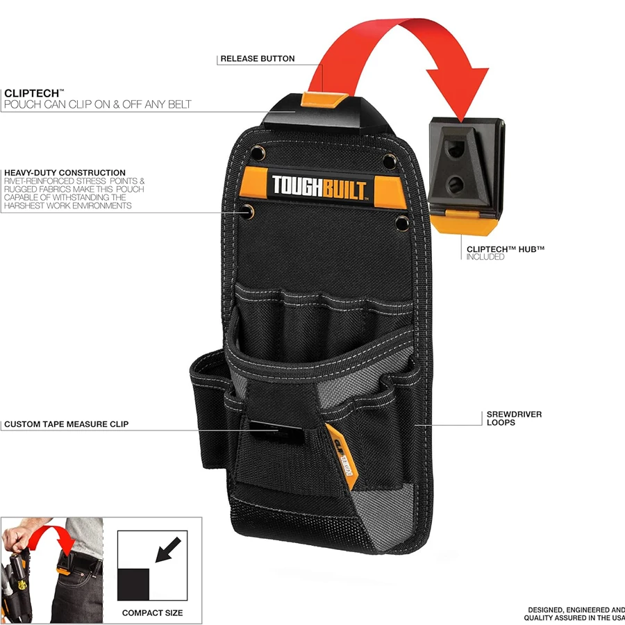 TOUGHBUILT Technician Pouch with 11 Pockets and Loop Adjustable Holster Multi-Tool Holder Accessory ‎TB-CT-22