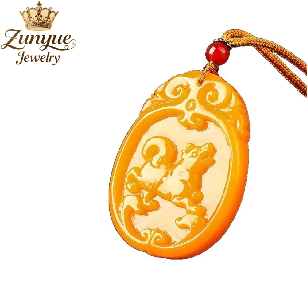 High-End Natural Yellow Dragon Jade Zodiac Dog Pendant Luxury Quality Jewelry Fashion Jewelry Exquisite Elegant Charms Popular
