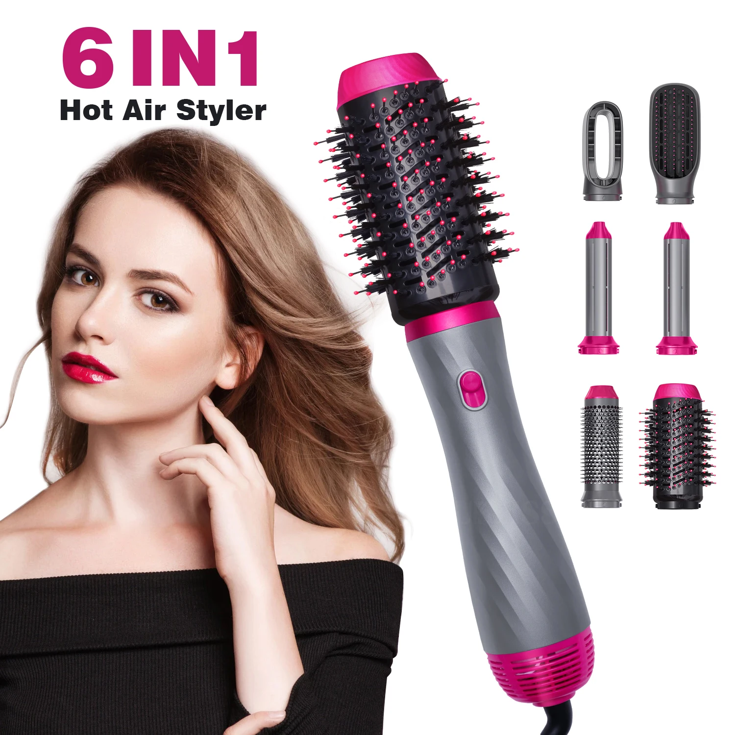 Professional Hot Cold Hair Brush Dryer Comb Foldable Blow Dryer Interchangeable Brushing One Step Hair Dryer Fast Hair Curler