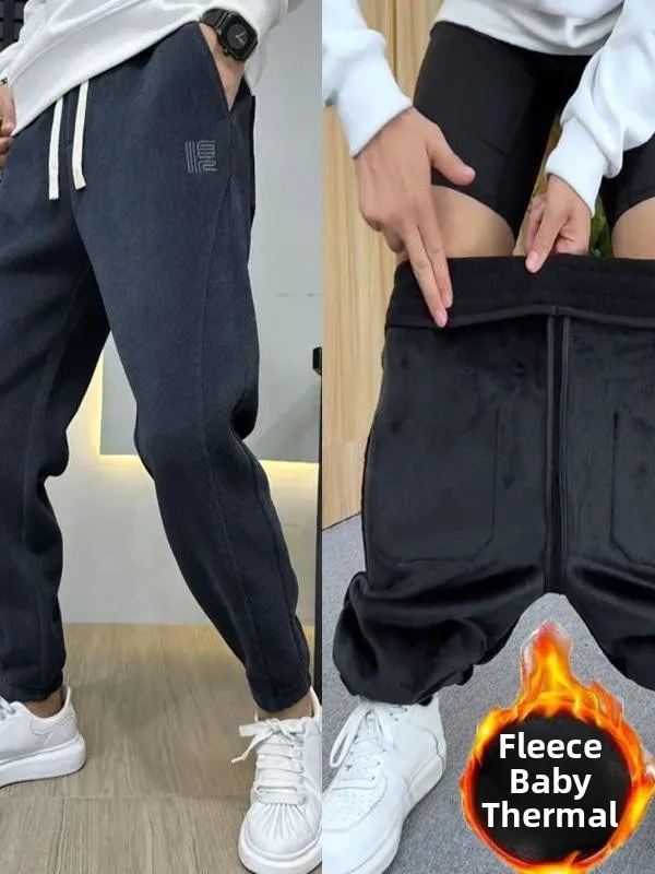 

Men's Winter Corduroy Pants Fce Lined Thi Straight Leg Casual Sports Trousers Elastic Waist Long-lasting Fren