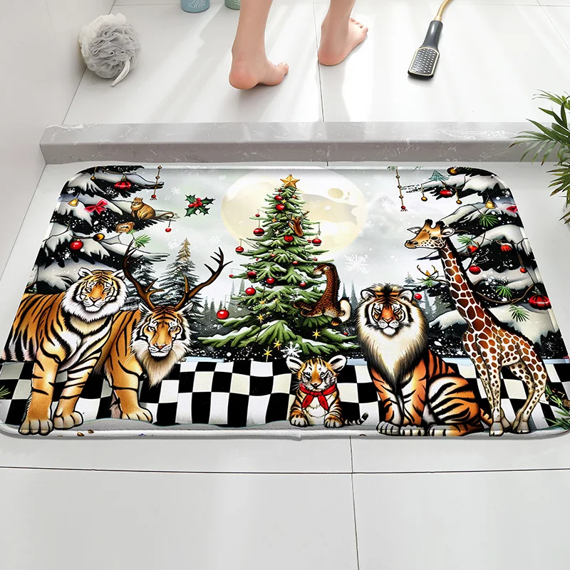 

1pc Christmas decoration flannel entrance mat, absorbent floor mat, bedroom door mat, machine washable, bedroom small carpet