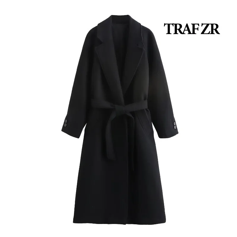 TRAF ZR Woolen Coat Y2k Vintage Top Ladies Fashion Solid Long Urban Coats Women's Autumn Coat Elegant and Pretty Women's Coats