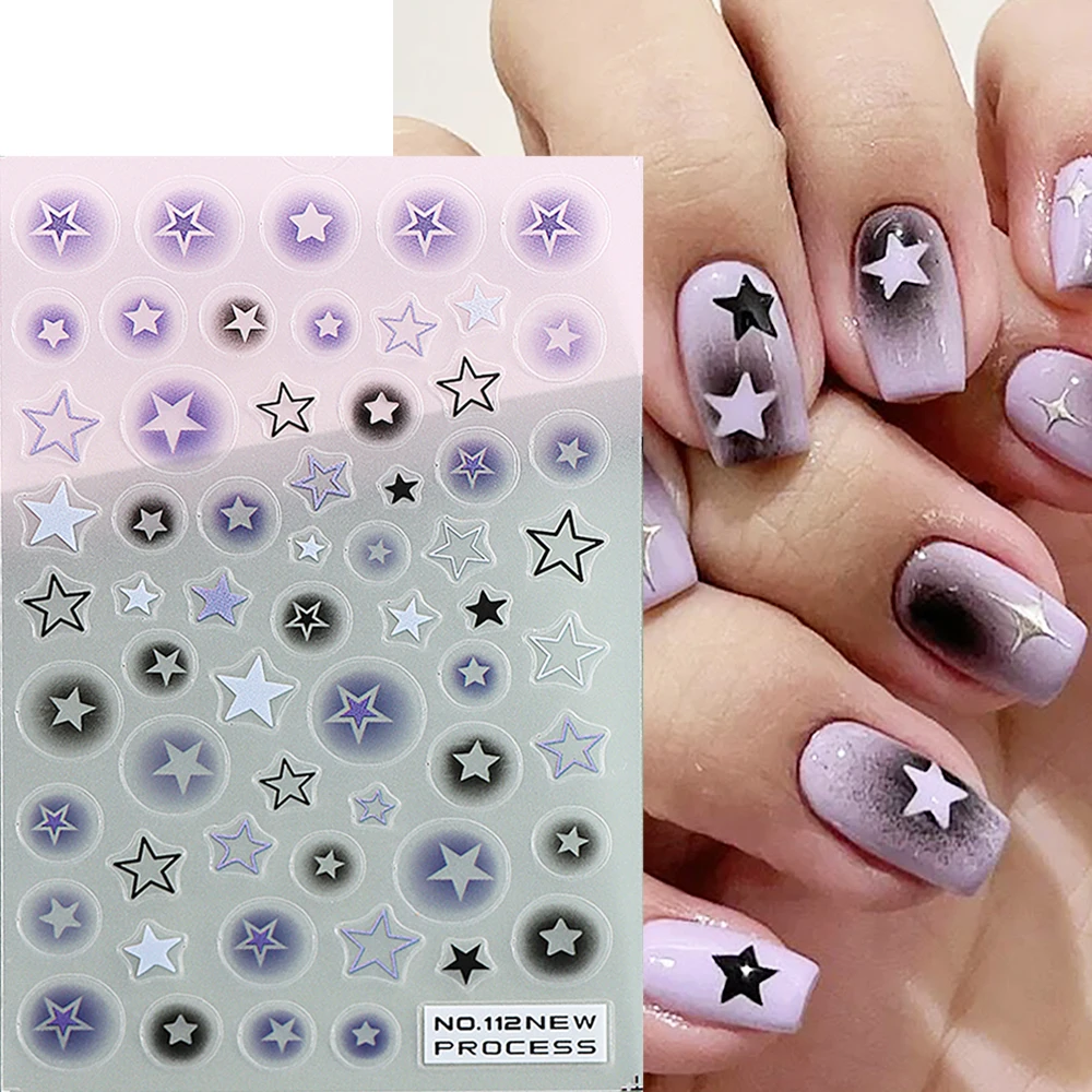 3D Hollow Out Stars Nail Stickers Y2K Nail Design Purple Black Stars Sliders Decals Korean Style Manicure Decorations GLNO-112