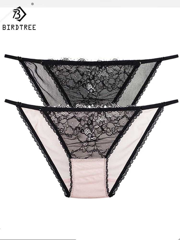 

BirdTree 100%Real Silk Low-rise Briefs,Women's French Lace Sexy Comfortable Breathable Mesh Panties,2024 Summer New P41952QD