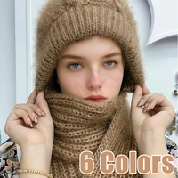 New Windproof Snow Cap All in One Thickened Scarf Squirrel Velvet Wool Winter Warm Hat Multi functional scarf