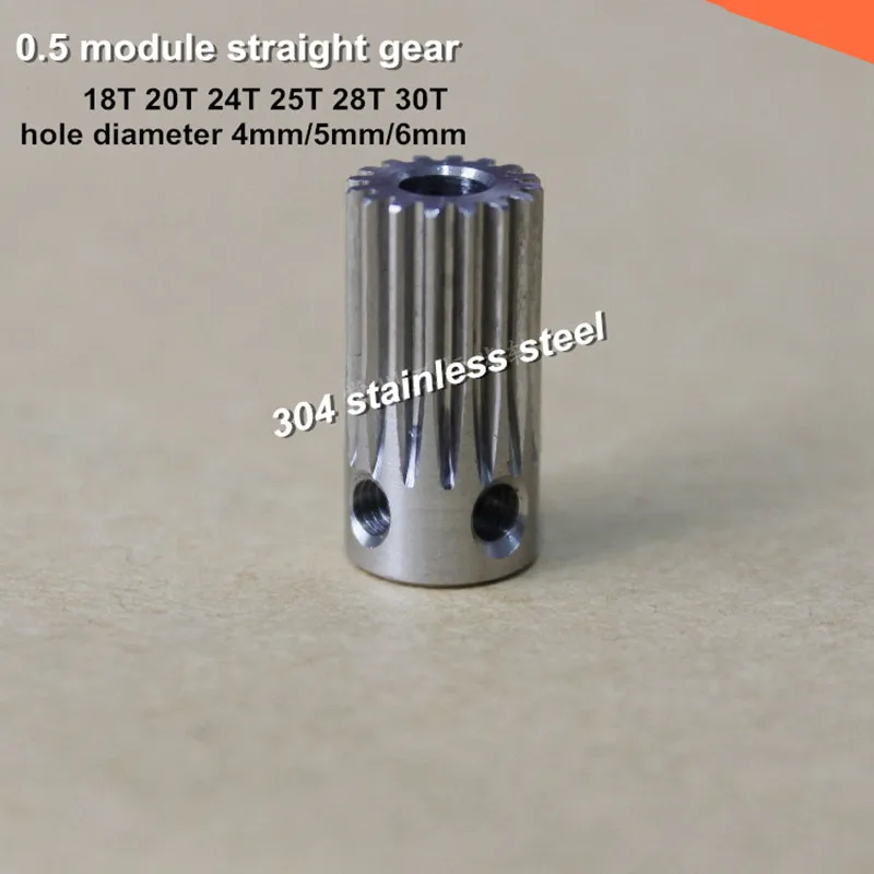 1 szt. Modułu 0.5 304 przekładni prostej ze stali nierdzewnej, 18T 20T 24T 25T 28T 30T, średnica otworu 4mm/5mm/6mm