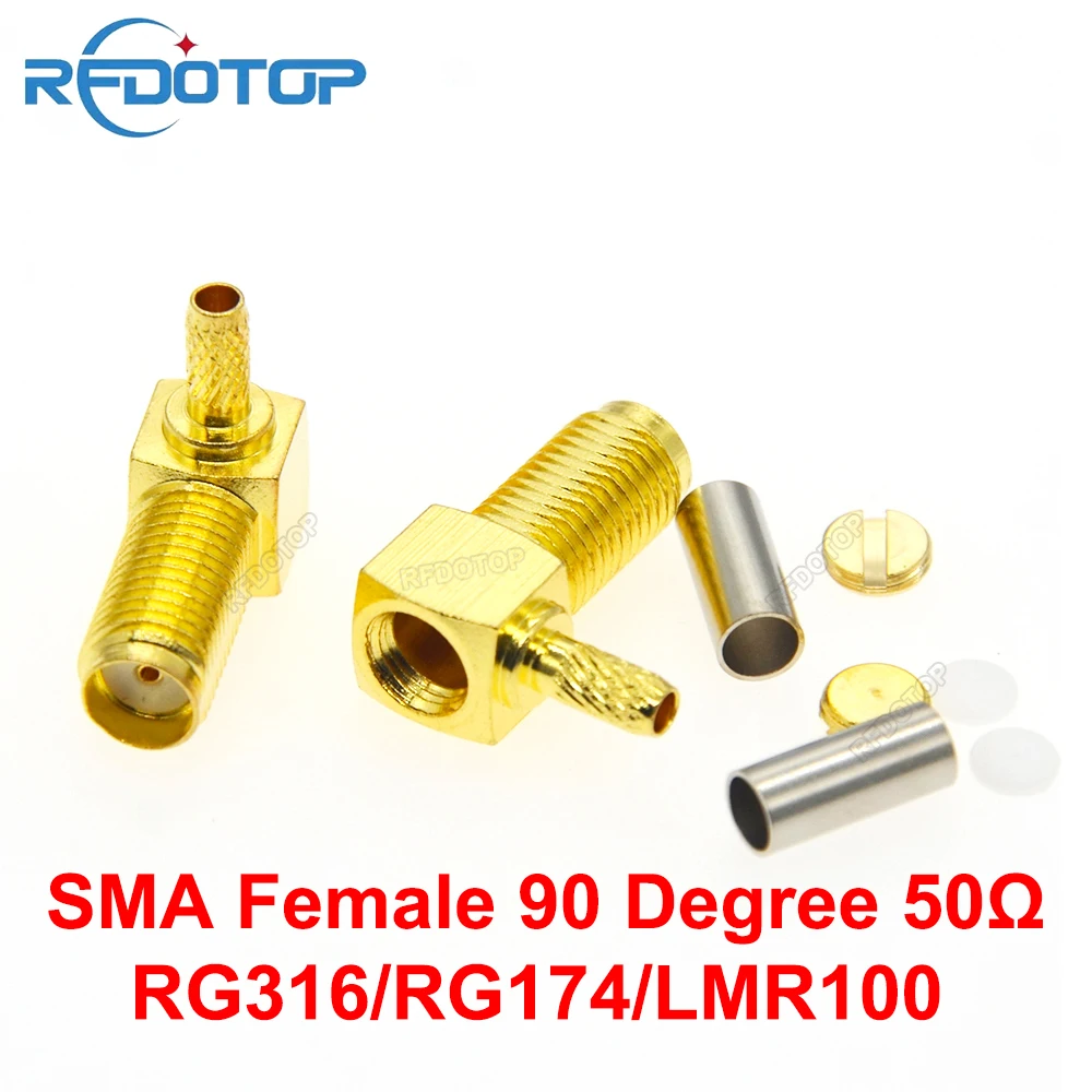 

100PCS/lot Right Angle SMA Female Jack Connector Crimp RG174/RG316/LMR100 Cable Gold Plated SMA-K RF Connector 90° High Quality