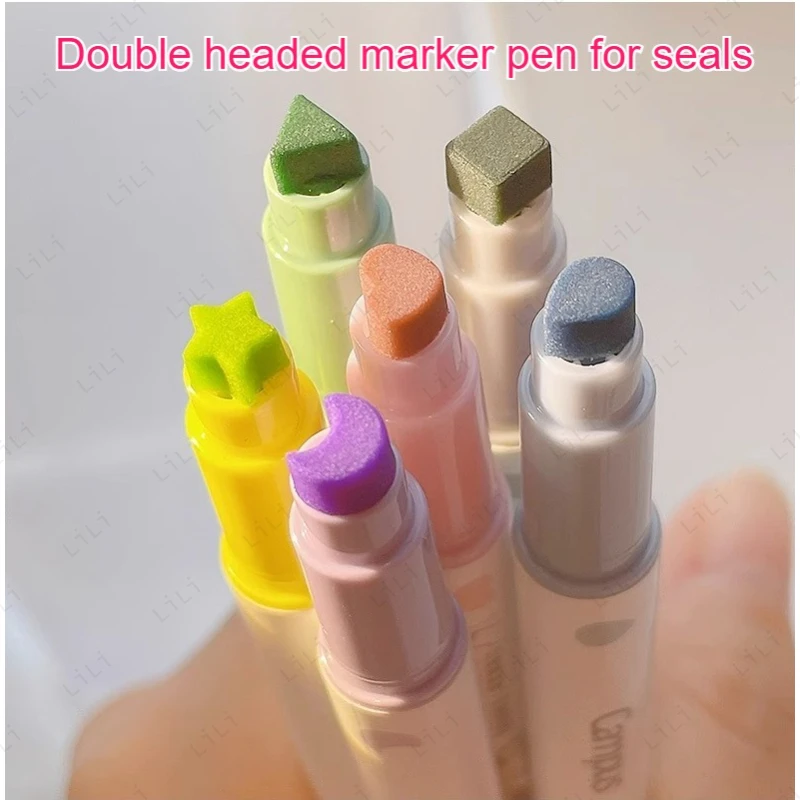 Seal Double Headed Marking Pen Set Light Color Fluorescent Marking Hand Account Marking Pen Student Stationery Supplies