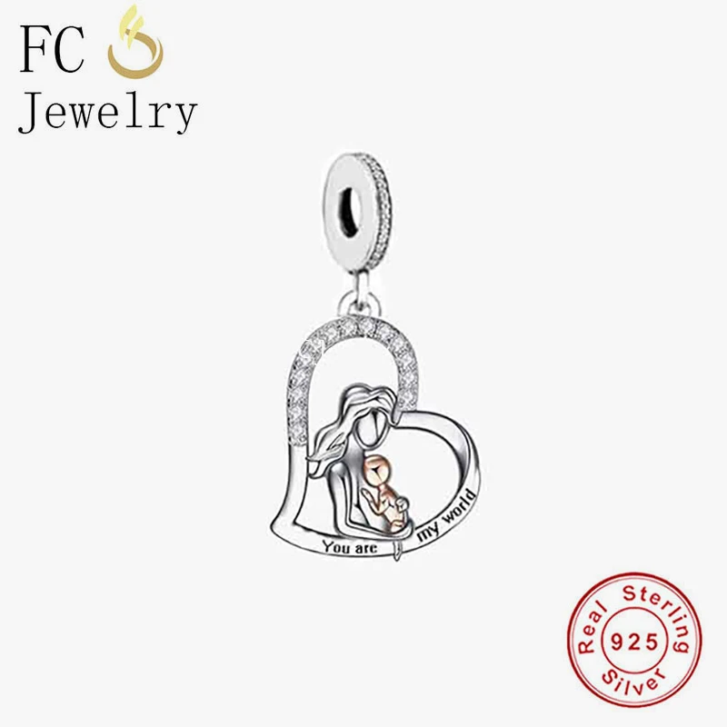 

FC Jewelry Fit Original Pan Charms Bracelet 925 Sterling Silver Mother You Are My World Bead For Making Mother's Day Berloque