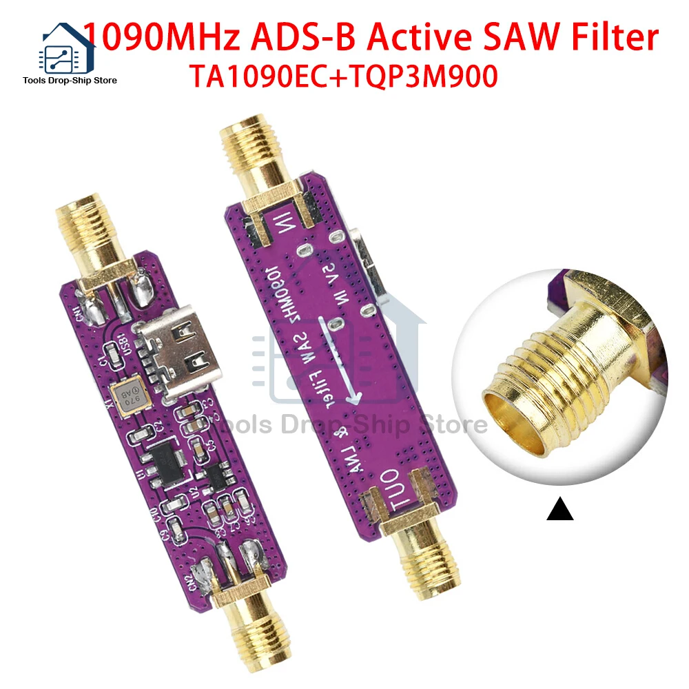 

TA1090EC+TQP3M900 LNA Low Noise Amplifier Module DC 5V 1090MHz ADS-B Active SAW Filter Amplifier Board Type C Interface