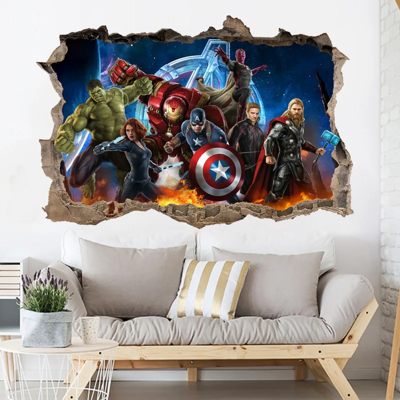3D-Wandaufkleber Avengers Broken Wall Hulk Iron Man Captain America Thor für Wohnzimmer Schlafzimmer Heimdekoration